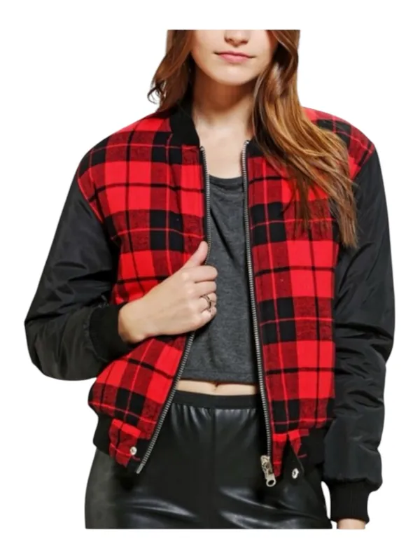 Y2K: UNIF 𖤐 Plaid Reversible Baddie Bomber Jacket 𖤐 Red Buffalo Plaid Black 𖤐 S - Image 2