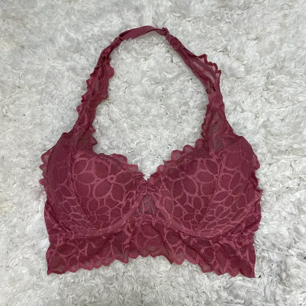 Dark Pink Floral Flower Lace Padded Halter Bralette Bra | Victoria’s Secret PINK - Image 2