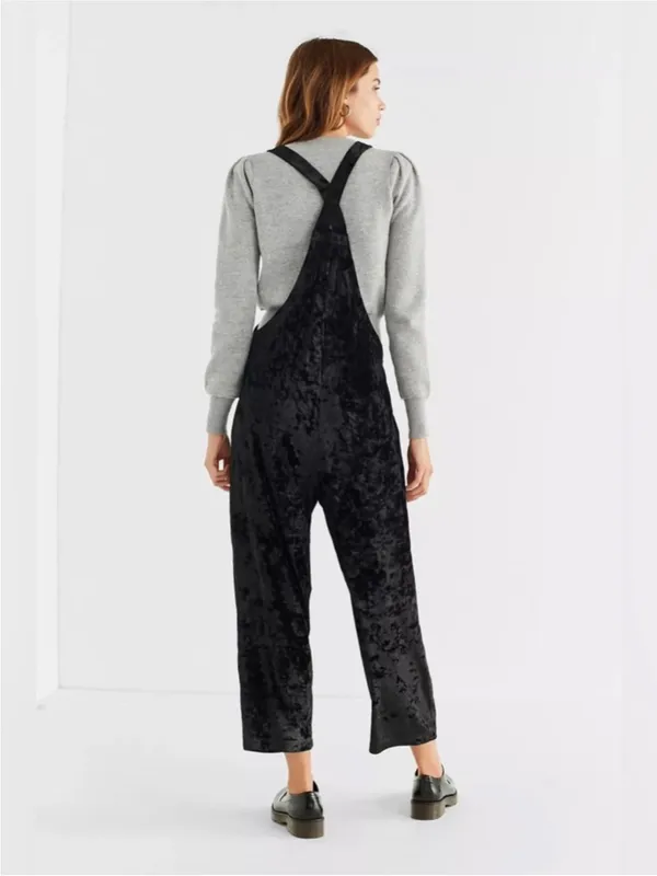 Urban Outfitters‎ Black Velvet Overall Jumpsuit Size Small Shapeless Overalls - Image 3