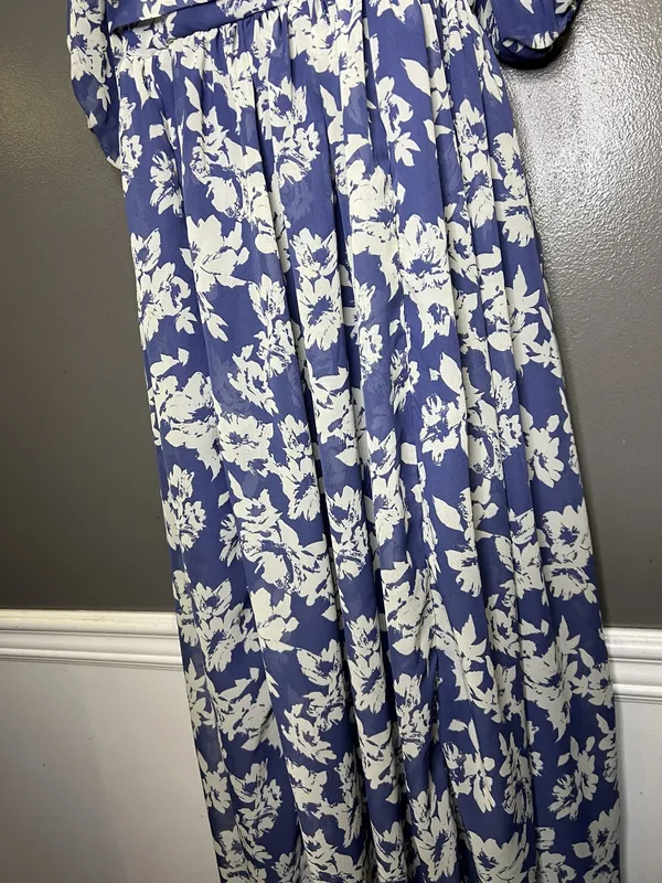 Wallflower Dress Womens Large Blue Floral Square Neck Smocked Maxi Sundress - Image 8