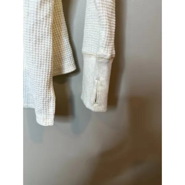 Aerie Do What Makes You Happy‎ Waffle Knit Thermal Top Oversized Medium Ivory - Image 4