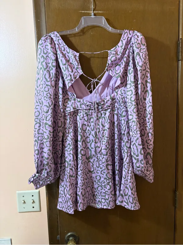 For Love & Lemons June Mini Dress in Purple Animal Print - Image 5