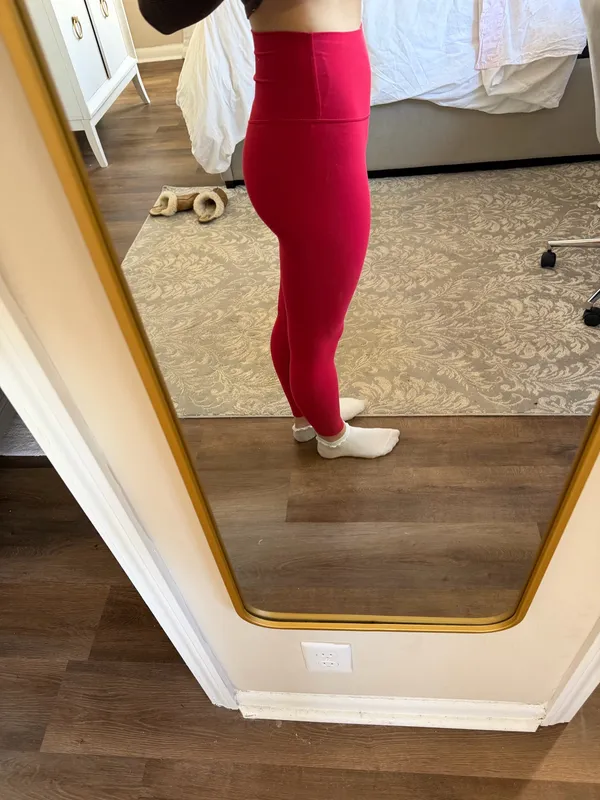 Lululemon red align leggings. Size 2; 25” long. Good condition with little peeling. Hung dry every wash - Image 2