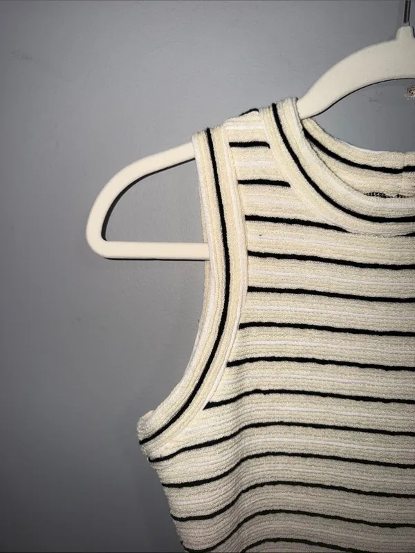 Amanda Uprichard Cream & Black Striped Sleeveless Knit Dress - Image 6