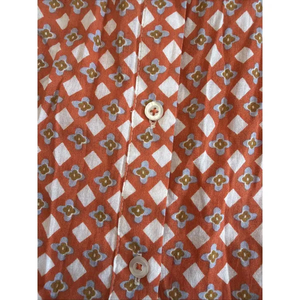 Ro's Garden Rachel Shirt XS Orange Abstract Geo Print Cotton Button Front Top - Image 8