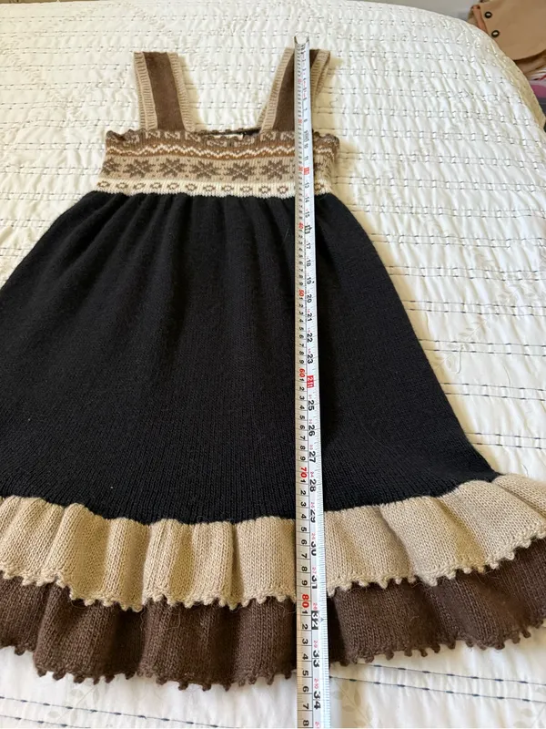 Carolina K XS Alpaca Merino Wool Fair Isle Babydoll Mini Dress Boho Cottagecore - Image 9
