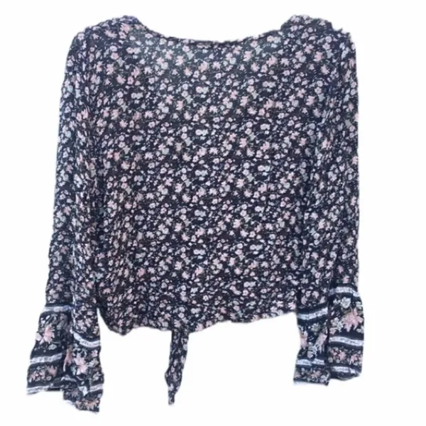 American Eagle Boho Floral Bell Sleeve Blouse Size Medium - Image 2