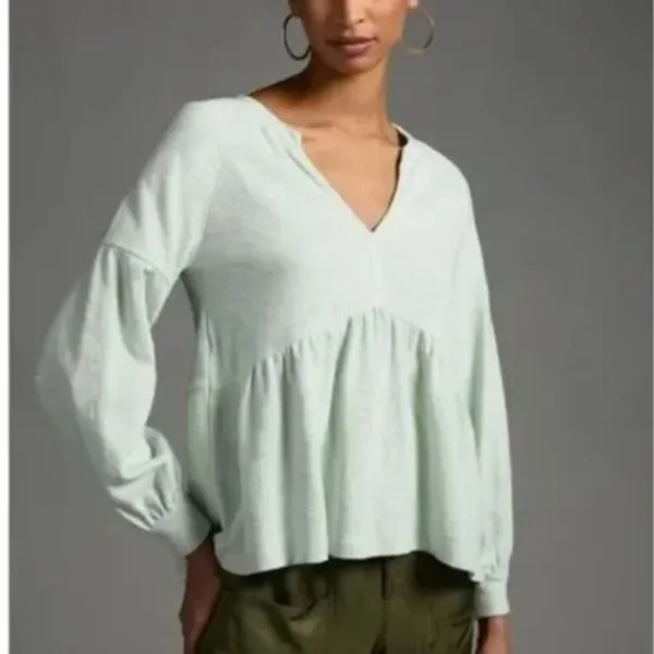 PILCRO Anthropologie Split Neck Mint Terrycloth Babydoll Top Size L‎ - Image 2