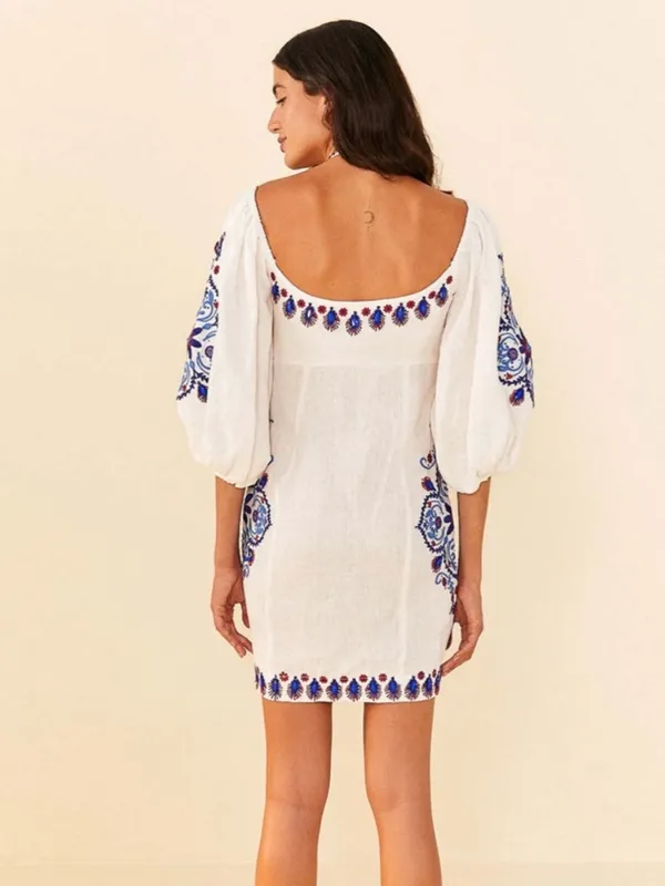 FARM Rio Off-White Navy Embroidery Mini Dress S - Image 7