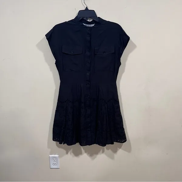 Zara Compare MINI DRESS M black EUC Black Mini Dress Eyelet Detail - Image 3