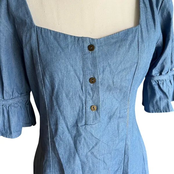 Umgee Denim Women's S Mini Dress Blue Cotton‎ Boho Western Festival Bohemian - Image 2