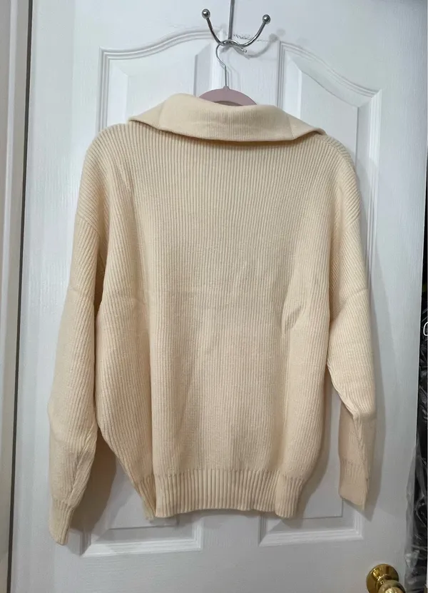 Cream Half-Zip Ribbed Sweater By LASLULU - Image 5