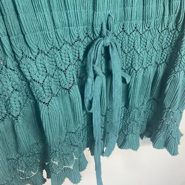 Free People Fire Island Blouse‎ Crochet Top 3/4 Sleeve Knit Green size M Boho - Image 6