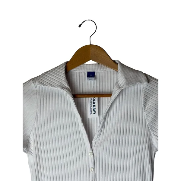 Old Navy Polo Shirt Women XS White NWT Ribbed Button Down Short Sleeve Preppy - Image 4