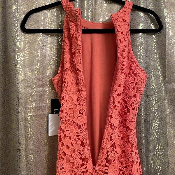 Lulus‎ Love Poem bright coral orange lace mini dress, size S, NWT - Image 6