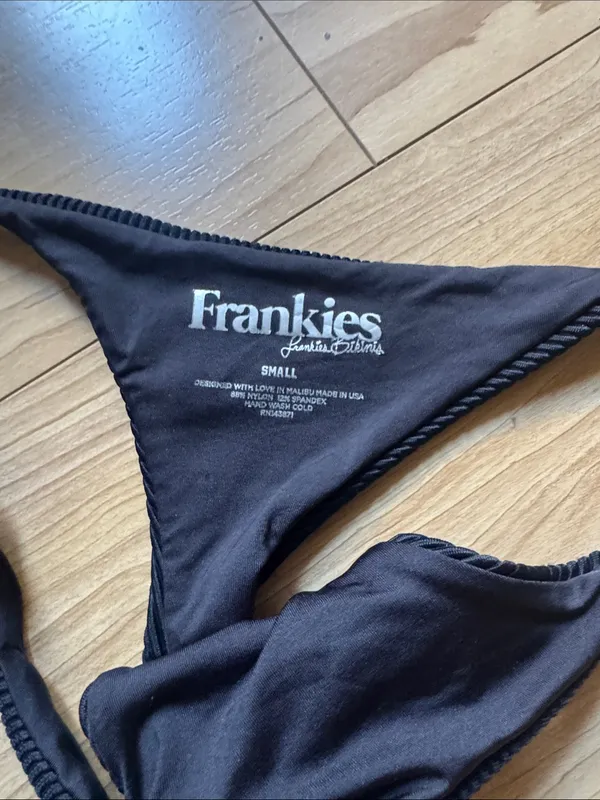 Frankie's Bikinis Black Ribbed Tie-Side Bikini Bottom - Image 2