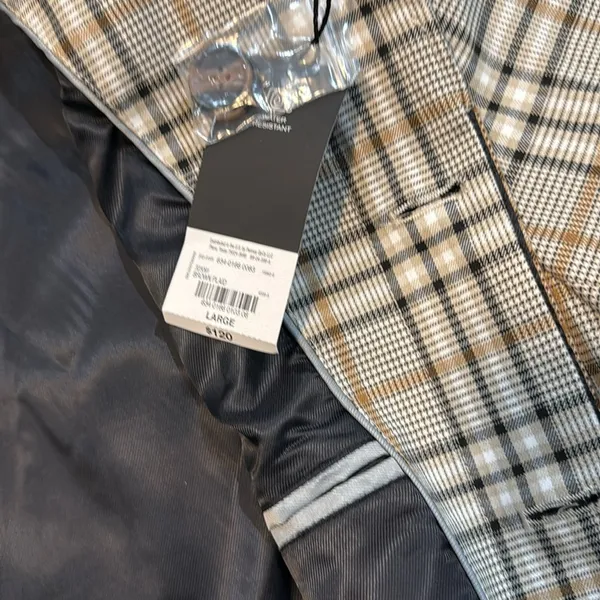 J. Ferrar Brown/White/Black Plaid Trench Coat Size L NWT - Image 5