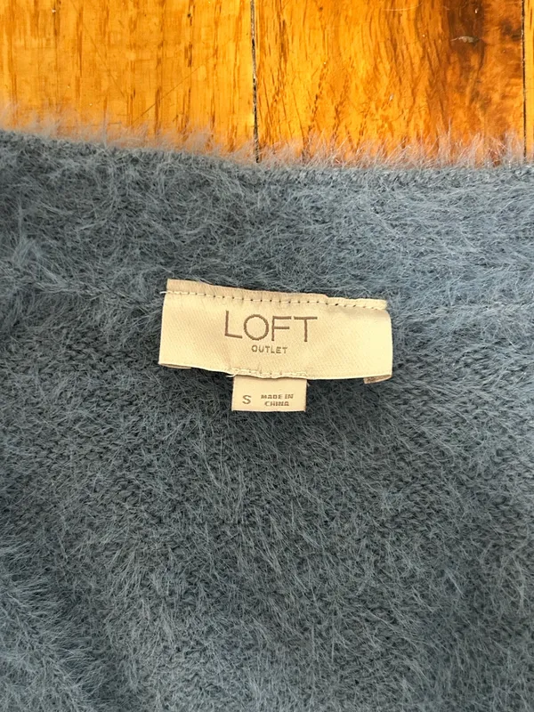 LOFT Soft Fuzzy Cardigan - Dusty Blue - Image 2