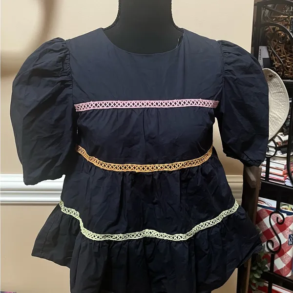 English Factory Navy Top with Multicolor Accents - Image 4