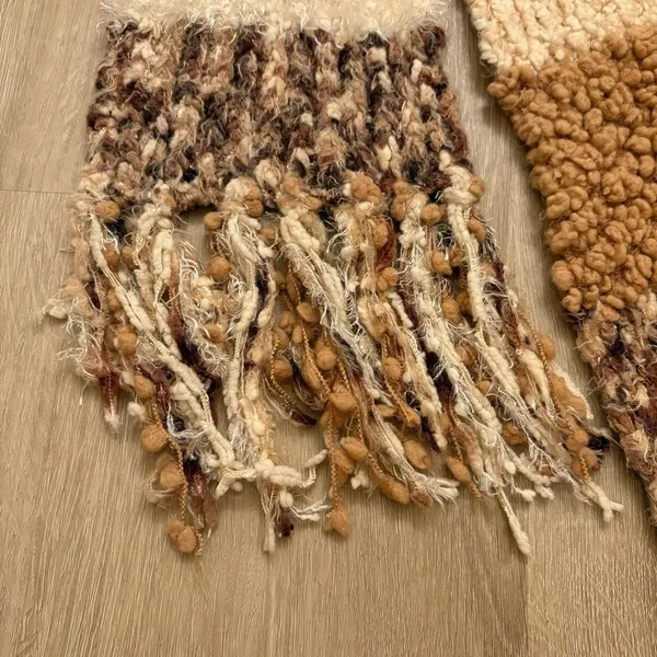 Cejon Brown Beige Textured Knit Fringe Winter Scarf Cozy - Image 2