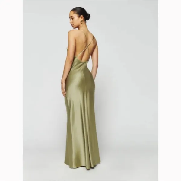 Reformation Silk Dress Green Maxi Lace NWT - Image 4