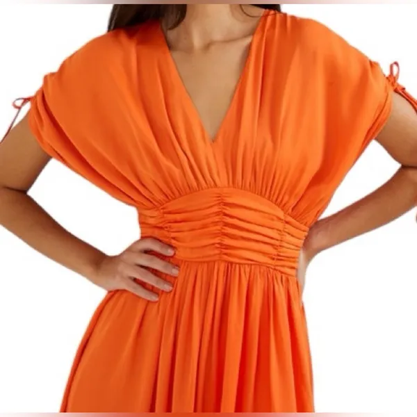 French Connection‎ Audrey Autumn Wedding Guest Maxi Whimsical Dress Mandarin Orange Jewel Tone Sz 6 - Image 3