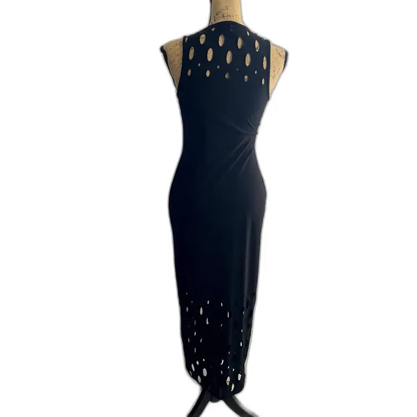 Trouve‎ Black Laser Cut Out Sleeveless Bodycon Midi Dress Goth Party LBD Size XS - Image 4