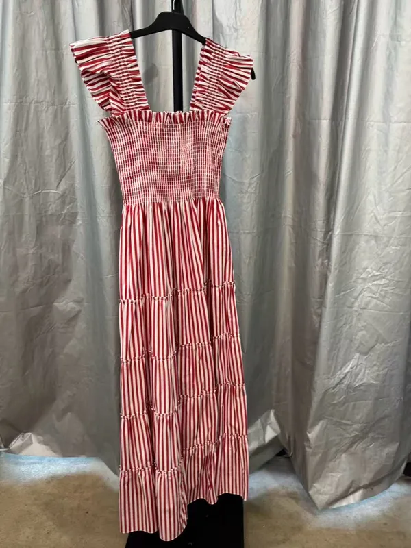 Hill House Home Ellie Nap Dress in Cherry Stripe, S - Image 3