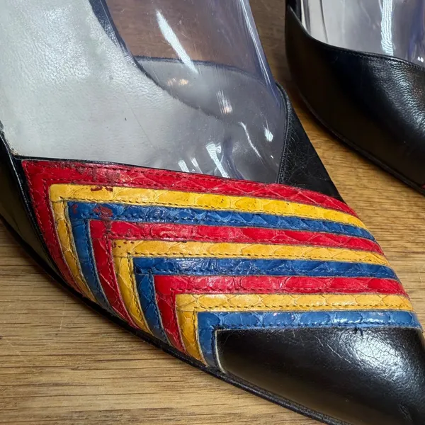 Garolini Vintage Sling Back Heels Rainbow Toe Women's 9.5N Pointed Toe Flawed - Image 2