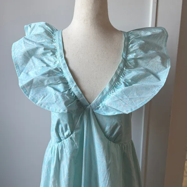 Mott50 Light Blue Ruffle V neck Maxi Size Medium Cotton Blend Dress - Image 5