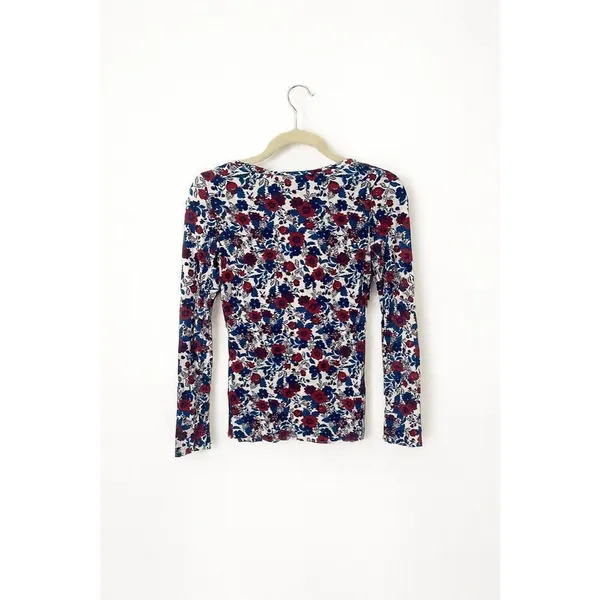 Tezenis Women’s Small Floral Long Sleeve Top Red Blue White Stretch Scoop Neck - Image 4