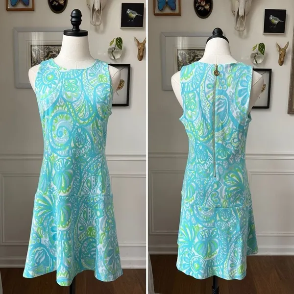 Lilly Pulitzer Kent Drop Waist Seaspray Knit Dress Size M - Image 2
