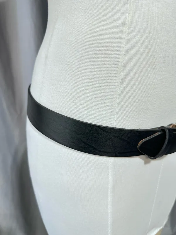 Leather Belt 38 Black Top Grain Oil Ten Leather Tooled Removable Silver Buckle - Image 4