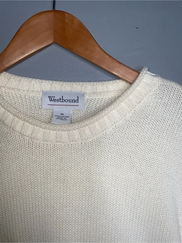 Westbound Women's Cream Cotton Crewneck Sweater Medium - Image 3