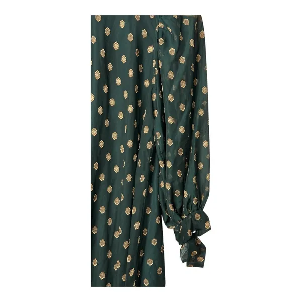 Calvin Klein Shift Dress Women 4 Green Gold Metallic Dot Long‎ Sleeve Tie Cuff - Image 4