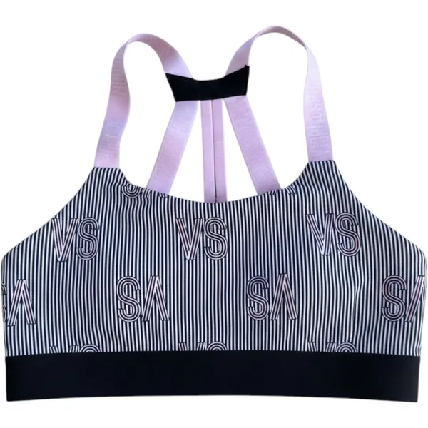 Victoria Sport Strappy Racerback Sports Bra Black White Striped Logo Pink Small - Image 4
