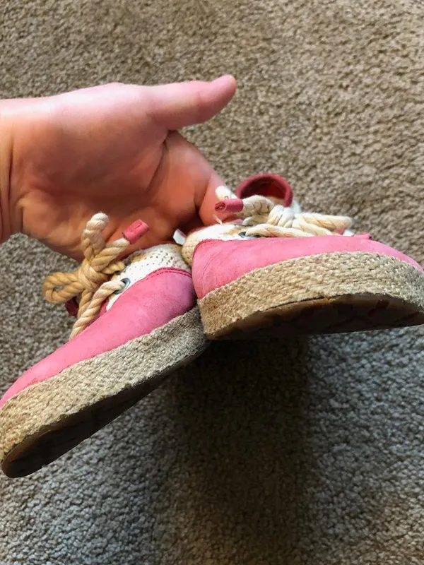UGG Catrin Crochet Slip Ons Coral Red Pink Beige Espadrille LEATHER Flats US 8 - Image 9
