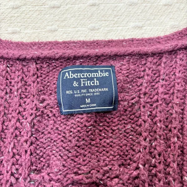 Abercrombie & Fitch Burgundy Cross Hatch Cable Knit‎ Cardigan Size M - Image 8