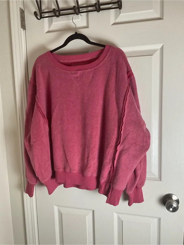 American Eagle Pink Fleece Sweatshirt Seriously Huggable Oversized Crewneck - Image 2