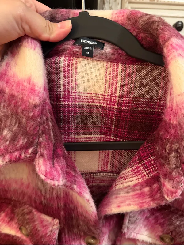 Express Pink Plaid Brushed Shacket - Image 2