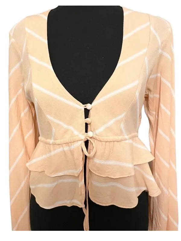 Free People Lightweight Ruffled Tierd Samifan Blouse in Peach - Image 7