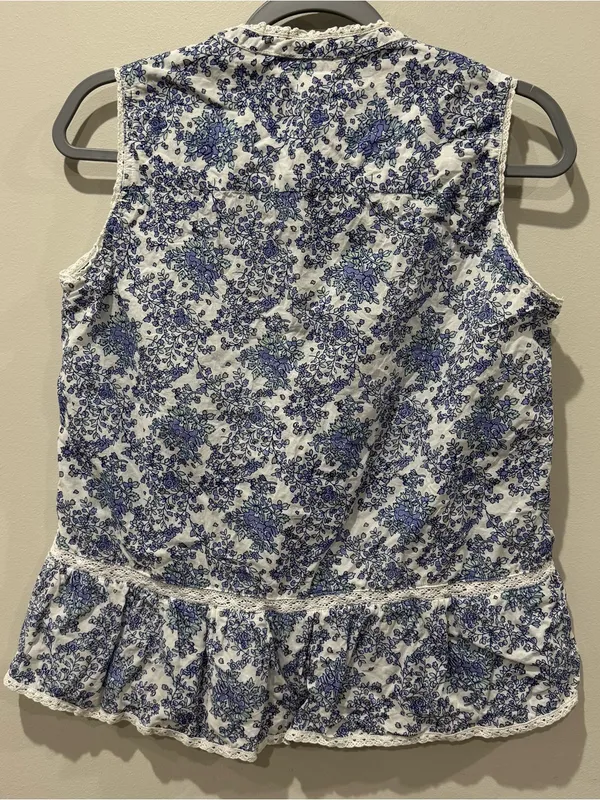 Kimberly Greene Sz Medium Cottagecore Floral Ruffle Lace Blouse Sleeveless - Image 5
