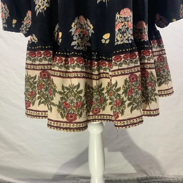 Funky Soul Long Sleeve Boho Hippie Black Floral Dress Size Medium - Image 4