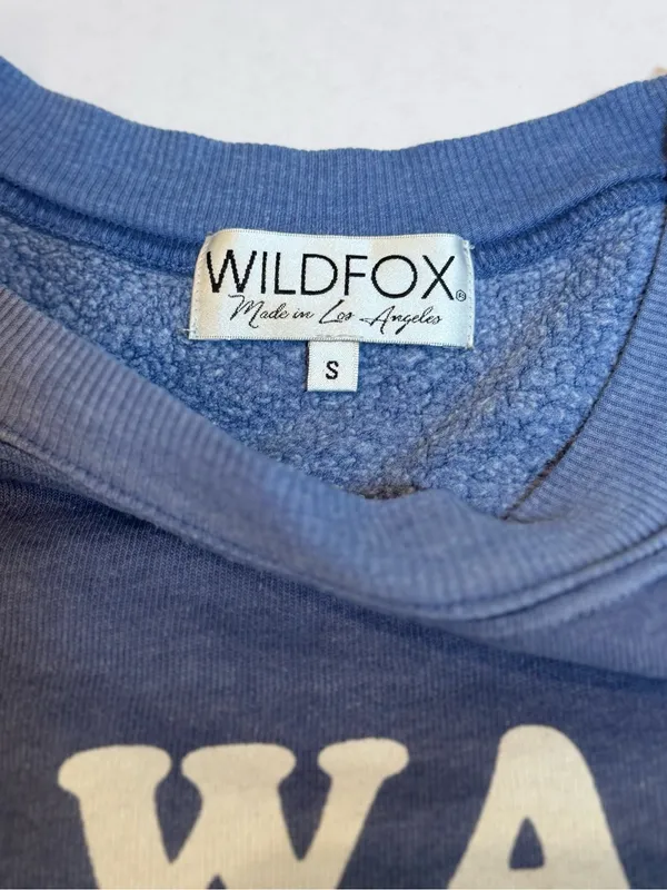 Wildfox Always Hungry Baggy Beach Jumper S Blue Graphic Y2K Sweatshirt Oversized - Image 6