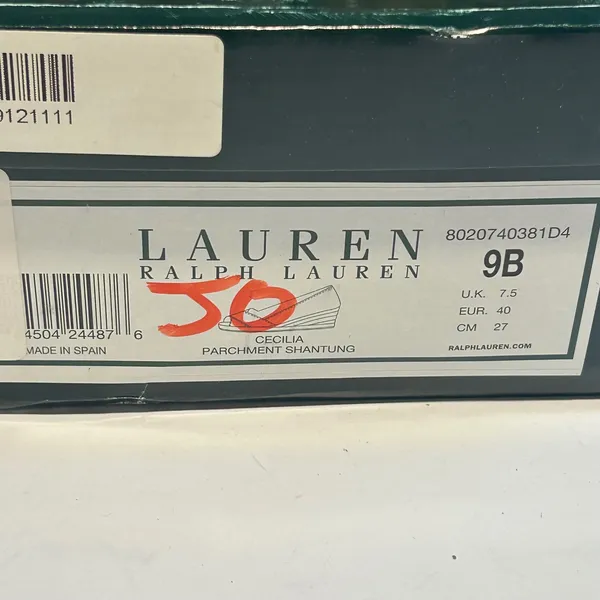 Lauren Ralph Lauren Cecilia Parchment Shantung‎ Espadrille Wedges Gold 9B Spain - Image 5
