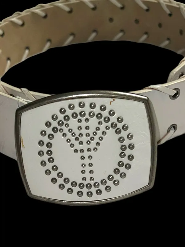 Groovy 70’s off white faux leather belt with awesome metal peace sign buckle! - Image 4