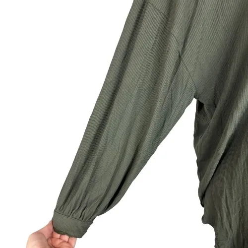 Free People Shimmy Shake Top‎ Army Green Ribbed Oversized Low Open Back Small - Image 2