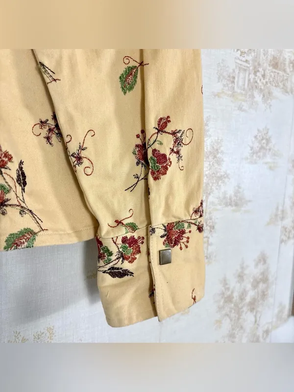 Y2K Christopher & Banks Butter Yellow Floral Embroidered Cottagecore Jacket L - Image 5