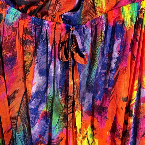 Cynthia Rowley Women Large Mesh High Low Maxi Dress Rainbow Feather Print Ruffle - Image 3