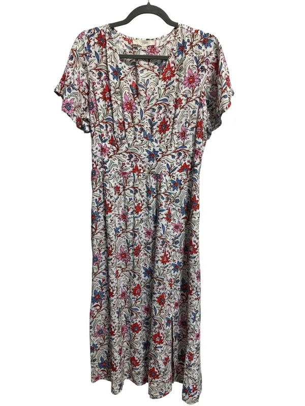 LOFT Floral Flutter Sleeve Midi Pocket Dress size 4 cute w/a Jean jacket - Image 3